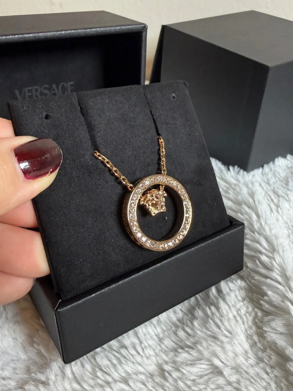 Versace bronze Gold Crystal-Embellished Medusa Circle Necklace